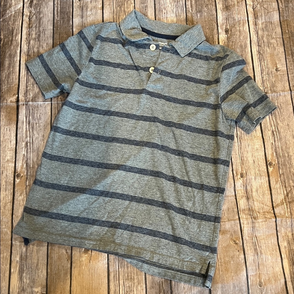 Arizona Jeans Boys Size M (10/12) Grey Shirt with Navy Stripes Polo Shirt